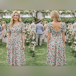 Vintage Jody Floral Midi Dress Sz 6 S Puff Sleeve Cottagecore Feminine Garden